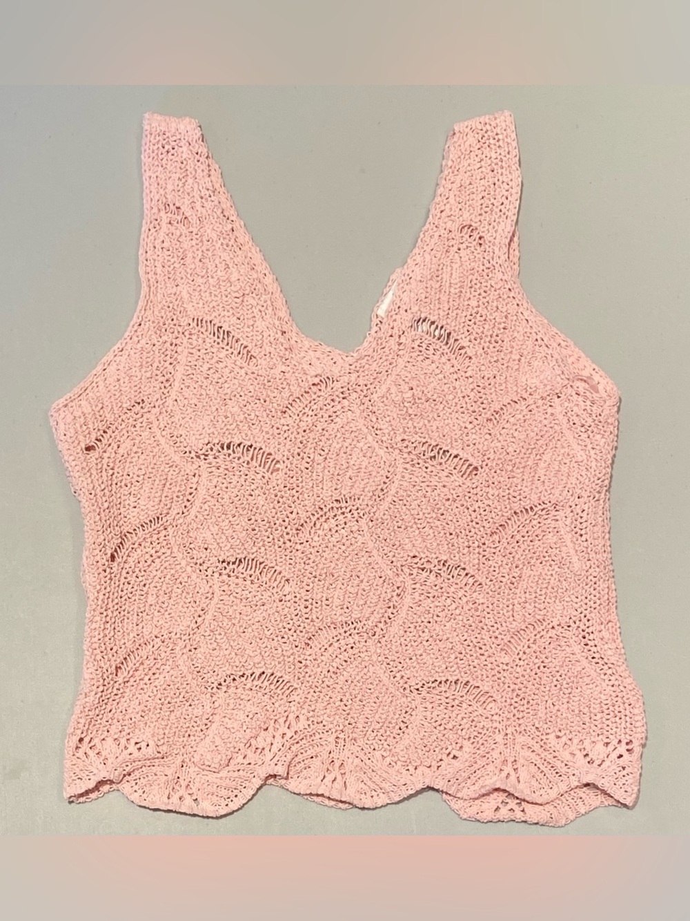 Blue Rain Blush Pink Crochet Tank Top, size L
